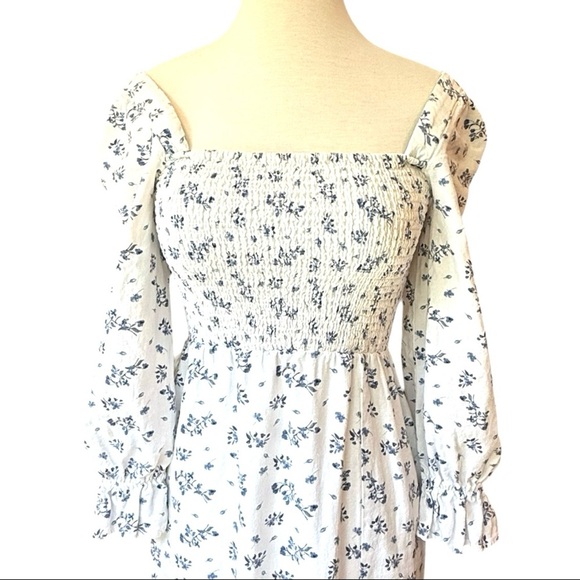 House of Harlow Linen Smocked Bodice Square Neck Floral Soft Cottagecore Size XS - Picture 6 of 14